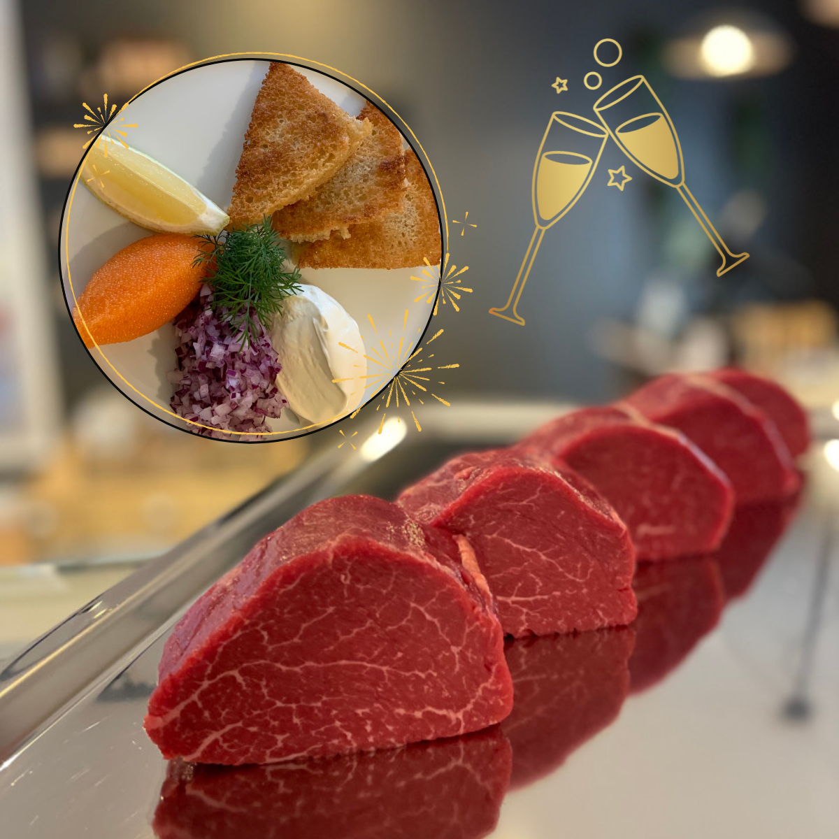 Nyårspaket med oxfilé och löjrom